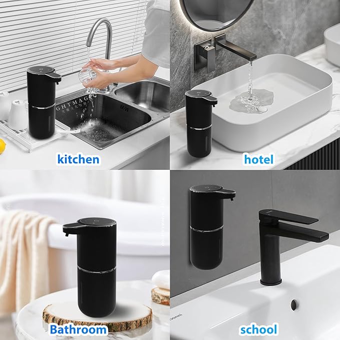 2 Pack Automatic Soap Dispenser,12.8oz/380ml USB Rechargeable 4 Level Adjustable Electric Hand Soap Dispenser for Bathroom,Kitchen,Hotel,Restaurant(Black)