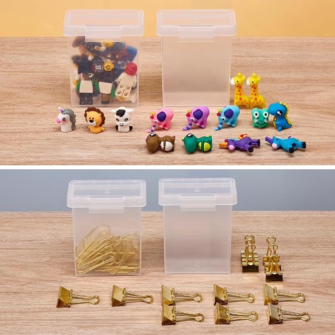 Bostitch Konnect Storage Containers with Lids, Office Organizer, Clear Plastic Box, Stackable for Crayons, Q-tips, Office Supplies, Labels, 0.5 Qt
