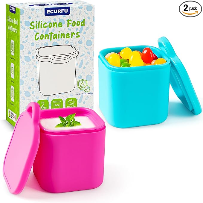 Ecurfu Silicone Dips Containers, 2x 4 oz Salad Dressing Container To Go, Condiment Container with Lids, Compatible with Most Bento Lunch Box