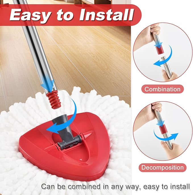 4 Section Spin Mop Replacement Handle for O Cedar Mop Handle for Ocedar Spin Mop Handles to Floor Clean Adjustable 30" to 58" Length Mop Stick Pole Handle, American Screw Joint (Mop Head Not Included)