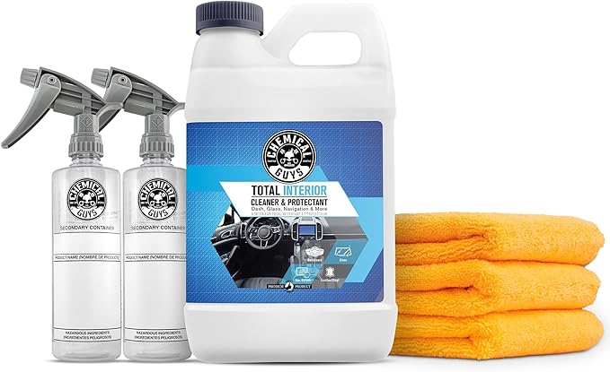 Chemical Guys HOL414 Total Interior Cleaner and Protectant, Refill Kit With 2 Dilution Bottles & 3 Premium Microfiber Towels (Safe for Cars, Trucks