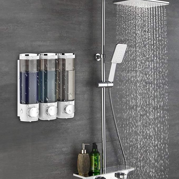 Shampoo and Conditioner Dispenser Shower Soap Dispenser Shampoo Dispenser Body Wash Dispenser for Bathroom,Large Capacity, White Silver