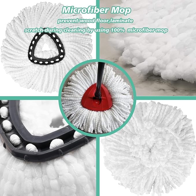 16 PCS Spin Mop Replacement Head,100% Microfiber Mop Heads Replacements Compatible with Triangle Spin Mop,360 Degree Round Spin Mop Replacement Head for Easy House Cleaning Floor Mopping