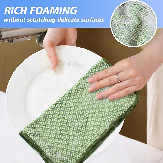 KinHwa Kitchen Washcloths for Dishes Absorbent Microfiber Dish Cloths Quick Dry Dish Rags with Poly Scour Scrub Side Ideal for Kitchen Cleaning (Mixing Colors #1, 9inchx9inch 9 Pack)