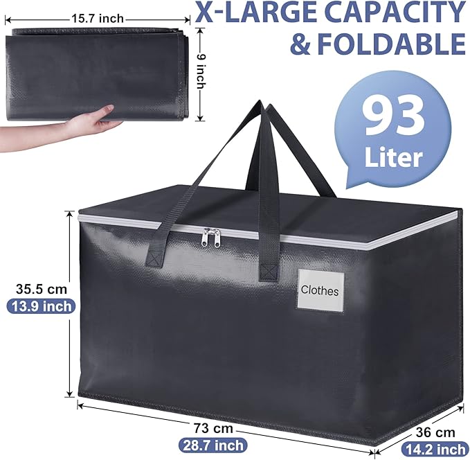 Heavy Duty Moving Boxes-Moving Bags with Zipper, Gray-4 Pack