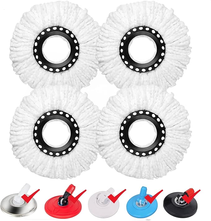 4 Pack Spin Mop Replacement Head for 360° Spin Mop System, Standard Size Round Shape Mop Head Replacement,Spin Mop Refills Replacement Head Microfiber, Machine Washable and Easy Cleaning