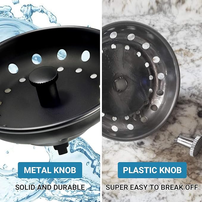 KONE Black Sink Basket Strainer Drain Stopper, 2 Pack Stainless Steel Matte Black Kitchen Sink Strainer Fit for Universal 3-1/2 inch Kitchen Sink