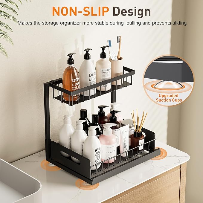 Under Sink Organizer, Metal Pull Out Cabinet Organizer Shelf