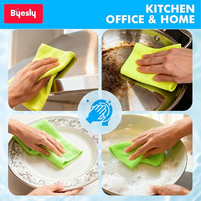 12-Pack Microfiber Cleaning Cloth, 11.5x11.5 Microfiber Towels for Cars, Dishes & House, for Detailers, Chefs & Efficient Home | Scratch-Free, Lint-Free, Ultra Absorbent(Yellow/White/Blue)