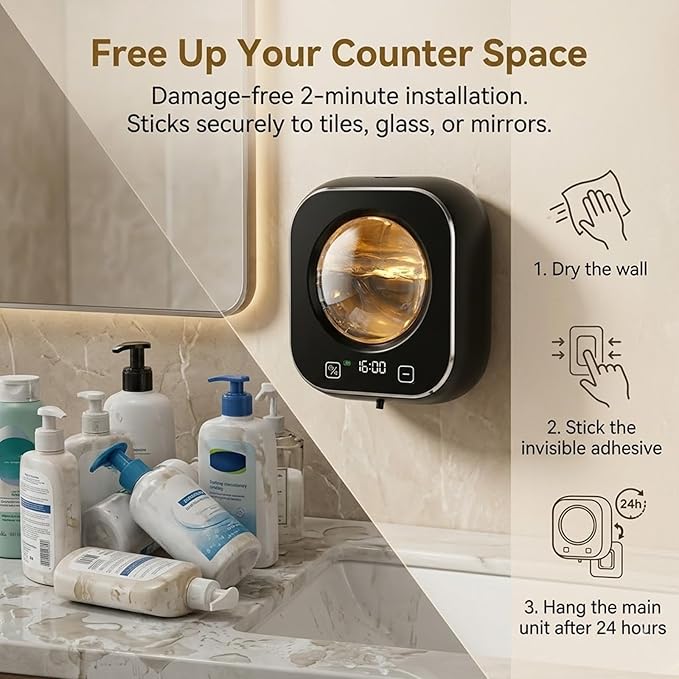 Automatic Foam Soap Dispenser Bathroom,Wall Mounted Touchless Foaming Soap Dispenser Rechargeable with Smart LCD Display & 5-Level Adjustable Foam,Electric Dispenser for Kitchen Office (Black)