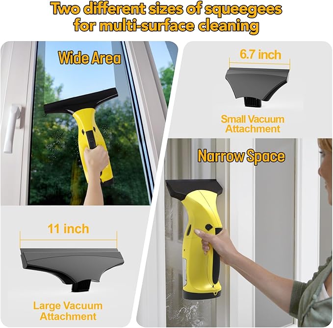 Rechargeable Window Vac, Electric Window Vacuum Squeegee, with 11 in. and 6.7 in. Squeegee Blades