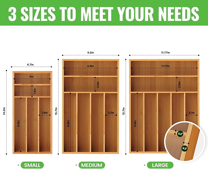 Small Silverware Organizer, Bamboo Kitchen Drawer Cutlery Organizer