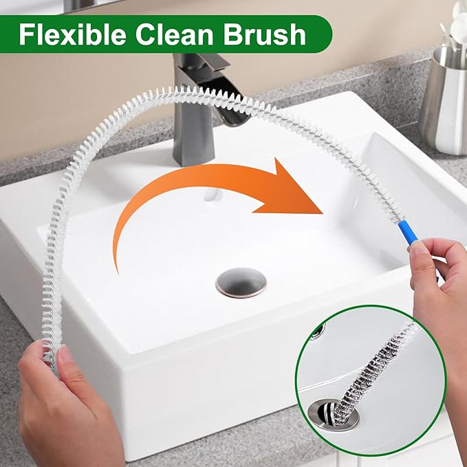 Molain 4 Pack Drain Cleaning Brush, 23.6inch Long Flexible Drain Clog Remover Tool Pipe Brush Cleaner with Nylon Bristles Rust-Resistant Sink Drain