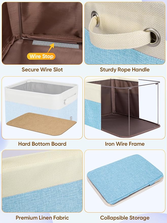 2 Pack Fabric Closet Storage Bins for Shelves, Skyblue, 14''x10''x8.5''