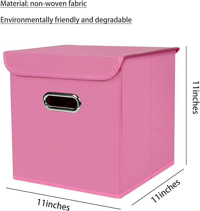 Closet Organizers Fabric Storage Bins With Lids Collapsible Cube Storage, Pink