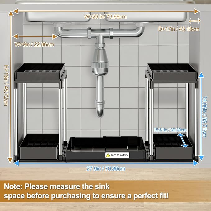 Expandable Under Sink Organizer, 2 Tier Under Cabinet Organizer