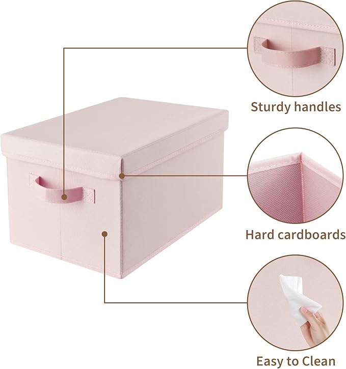 GRANNY SAYS Pink Storage Bins with Lids, Barbie Storage Organizer, Doll Toy Boxes, Stackable Fabric Storage Baskets for Closet, Baby Room, Nursery, 3-Pack