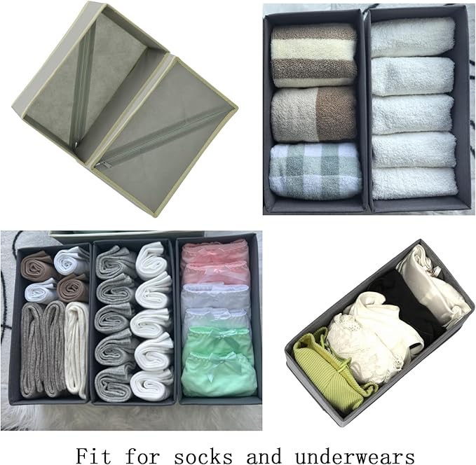 Sock Drawer Organizer 3 Pack, Foldable Fabric Storage Bins for Underwear Divider