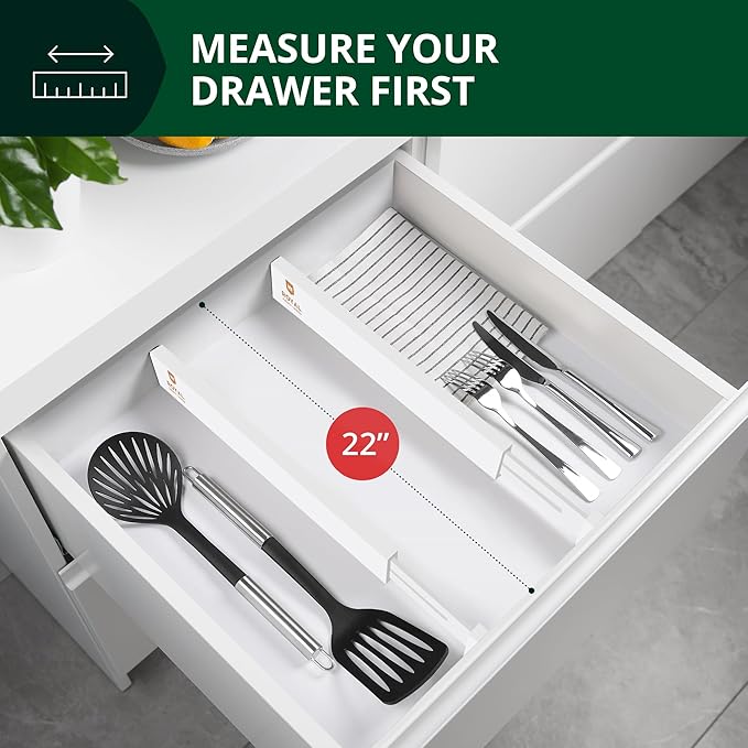 Bamboo Drawer Dividers Organizers, Adjustable Drawer Separator Splitters, White