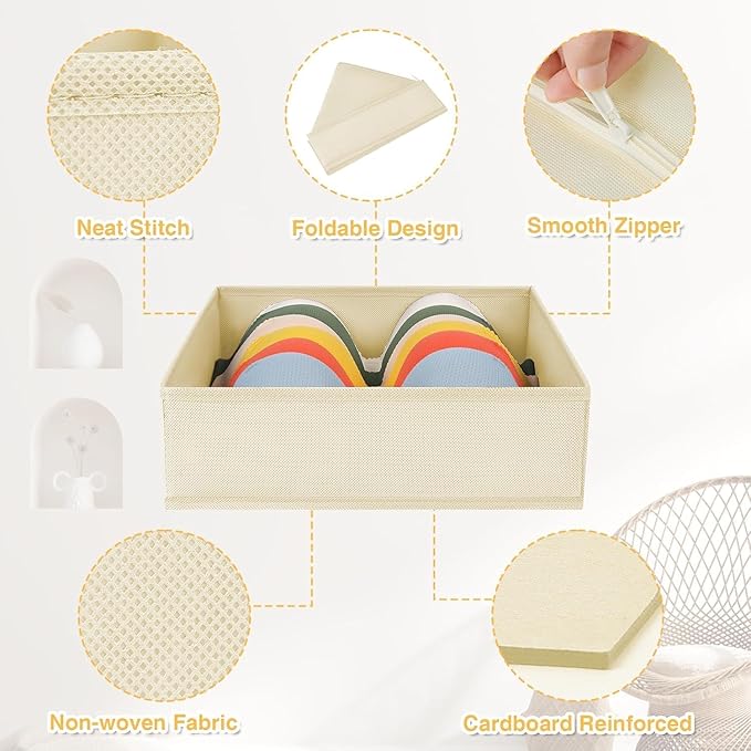 DIMJ Drawer Organizer Clothes, 15 Pack Dresser Organizer, Foldable Closet Organizers and Storage, Fabric Dresser Bins, Drawer Dividers for Nursery, Baby Clothes, Underwears, Sock (Beige)