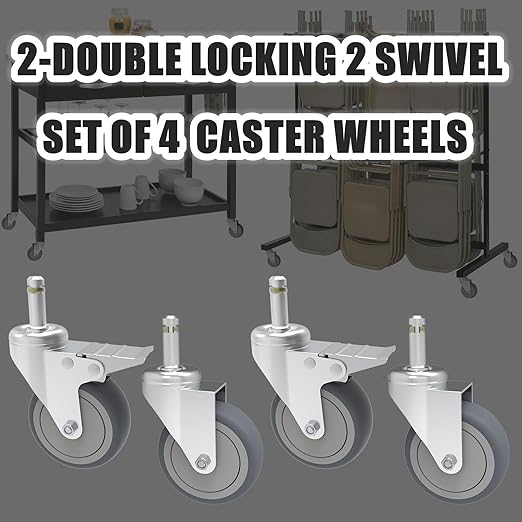 RILIDRI 4-Inch Swivel Stem Caster, 7/16-Inch Stem Diameter Rubber Wheel, Heavy Duty TPR Replacement Wheels for Rubbermaid Mop Bucket Cart Grill Casters - 4 Pack (2 Brakes 2 Swivel)