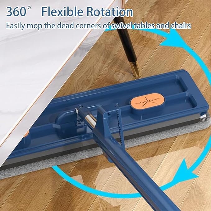 Large Flat Mop, 360° Magic Mop Flat Mop and Bucket System with Dewatering Scraper,2023 Large Flat Mop, Wet and Dry Use, Floor Mop Set for Hardwood Laminate Tiles,White