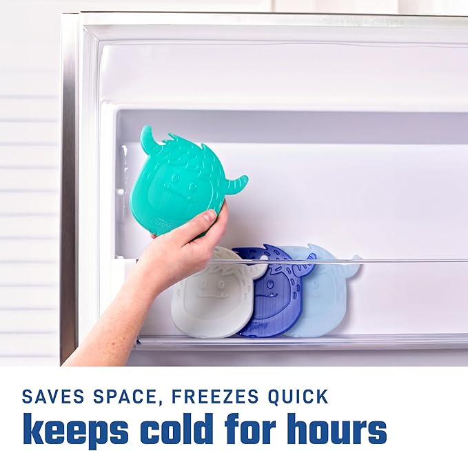 Cool Coolers by Fit & Fresh Kids Lunch Box Ice Packs, Slim Shaped Freezer Pack for Lunch Bags and Coolers 4 Pack Yeti Shape