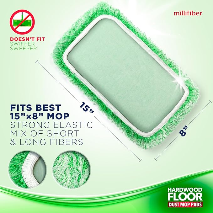 Millifiber Floor Duster Refill 15x8 Inches - Pet Heavy Duty Duster Refill Compatible with All 15x8 Mop Heads, 3-Pack (Mop is Not Included)