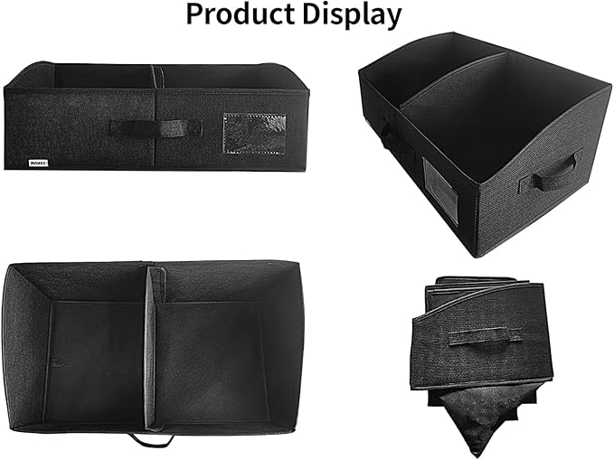 3 Packs Closet Storage Bins - Trapezoid Large Storage Box - Foldable Fabric Baskets for Organizing Clothes - Baby Toiletry, Toys, Towel, DVD, Book (Black, 20 x 11.2 x 8.3 inches)