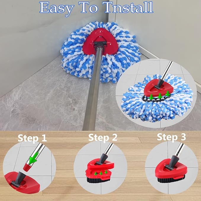 Mop Heads Replacement Handle for Ocedar RinseClean 2-Tank System, 2 Microfiber Mop Refills, 1 Mop Handle (30-58in Adjustable 4-Section Pole), 2 Scrub Brush, 1 Spin Base for O Cedar Mop