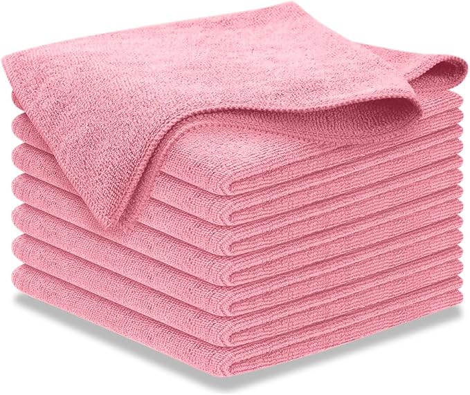 USANOOKS Microfiber Cleaning Cloth Light Pink - 8 Pcs 12.5"x12.5" - High Performance - 1200 Washes