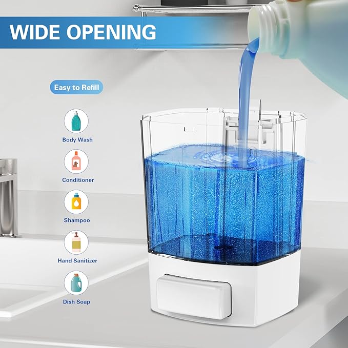 SVAVO Wall Mounted Soap Dispenser Kitchen Bathroom Manual Soap Dispenser Refillable Hand soap Dispenser for Liquid Contianers Shampoo Gel Chamber for Household Commerical 23.7oz (700ml) ABS