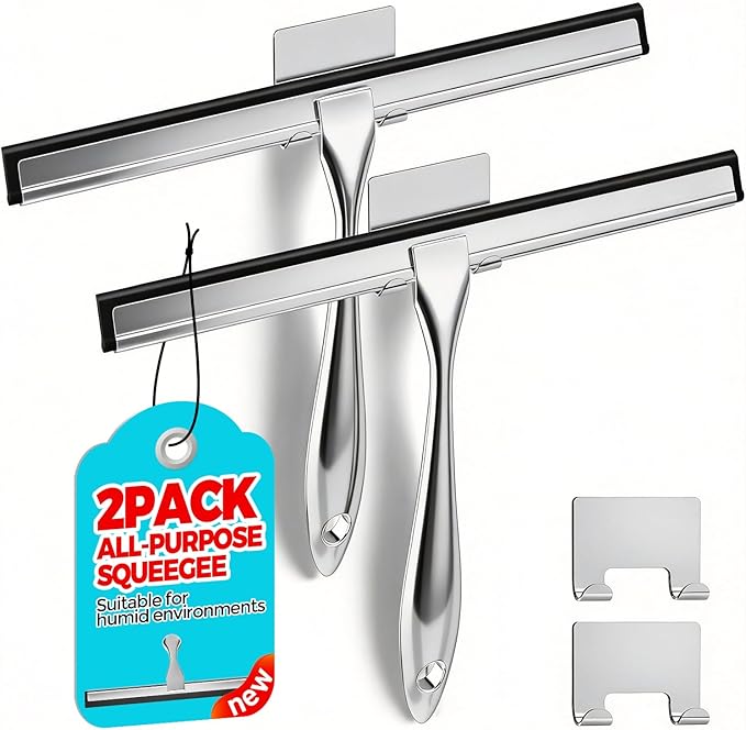 ALFLOD 2PACK 12-Inch All-Purpose Shower Squeegee for Shower Doors, Tile Shower Walls, Bathroom, Window, Glass and Car Windshield
