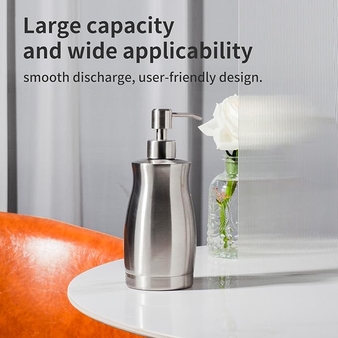 Brushed Stainless Steel Countertop Soap Dispenser Rust and Leak Resistant Hand Soap Pump with Funnel for Kitchen Countertops and Bathroom Dispensers (13.5 oz/400 ml)