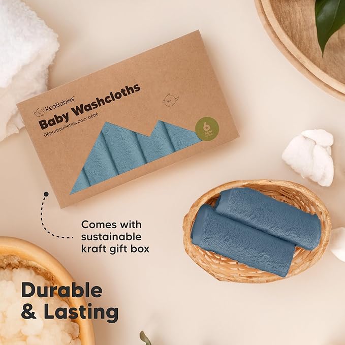 6-Pack Baby Washcloths – Soft Absorbent Viscose from Bamboo Washcloths for Face, Body, Baby Towels for Newborn, Kids, Toddlers, Infant, Gentle on Sensitive Skin, 10x10 Reusable Face Towels (Depths)