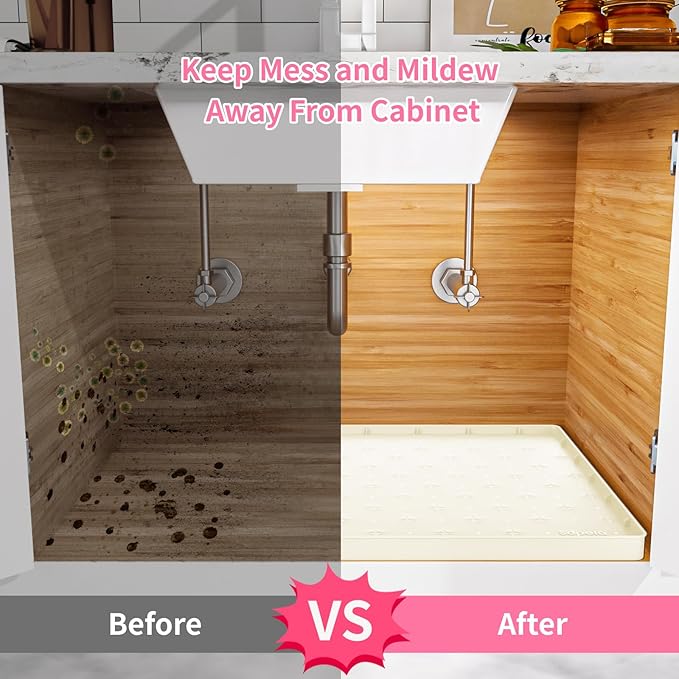 Under Sink Mat 25"×19" Waterproof Silicone Cabinet Liner & Sink Protector