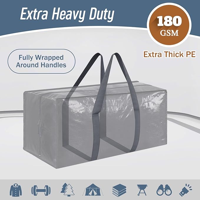 6 Pack Extra Heavy Duty Large Moving Bags with Strong Zipper & Comfortable, Gray