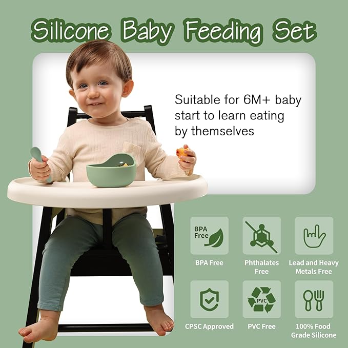 Baby Led Weaning Supplies, 17 Piece BPA-Free Silicone Feeding Set, Eating Essentials Baby Utensils with Suction Plate and Bowl, Pocket Bib