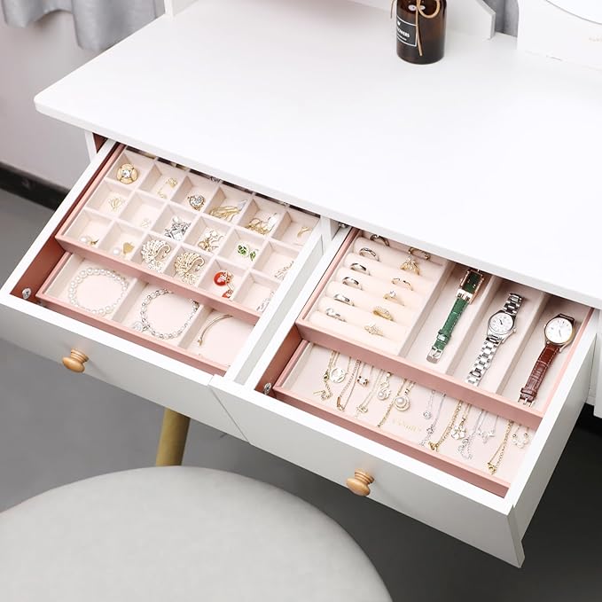 Stackable Jewelry Organizer Trays 4 Set, Pink