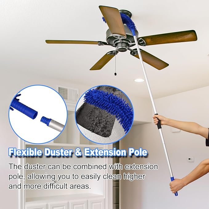 62'' Car Wash Brush Kit Mitt Mop Sponge with Long Handle, 1 Chenille Scratch-Free Replacement Head, Windshield Window Squeegee,Car Duster