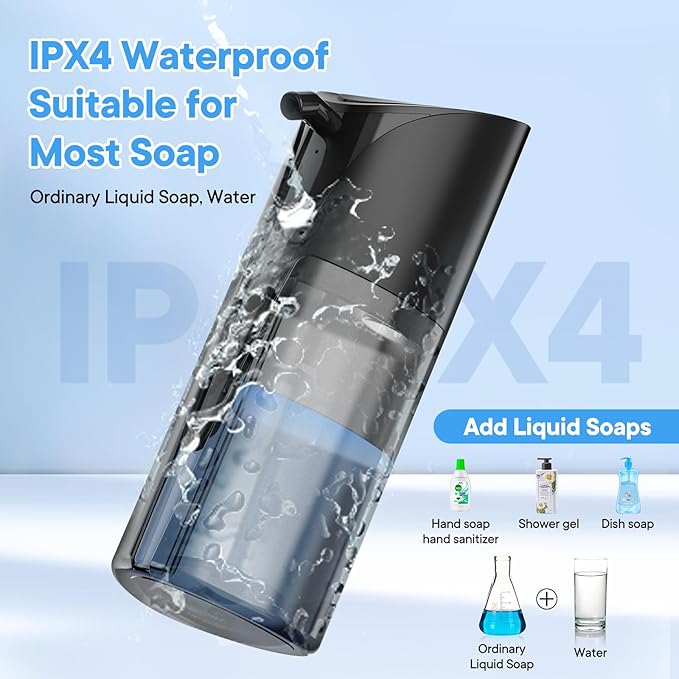 Automatic Liquid Soap Dispenser, 15.83 oz/450mL USB C Rechargeable Soap Dispenser, 7 Adjust Volume Touchless Hand Sanitizer Dispenser, Motion Sensor Waterproof Pump for Bathroom Kitchen (Black)