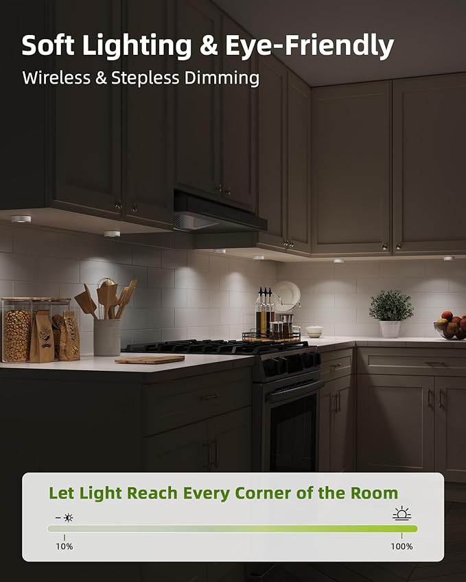 EZVALO LED Puck Lights, Rechargeable Stick On Tap Lights, Wireless Closet Light, 3 Color Temps, Under Cabinet Lights, 2.5'' Mini Touch Light, Ideal for Kitchen,Closet,Pantry,Shelves,Camper(6 Pack)