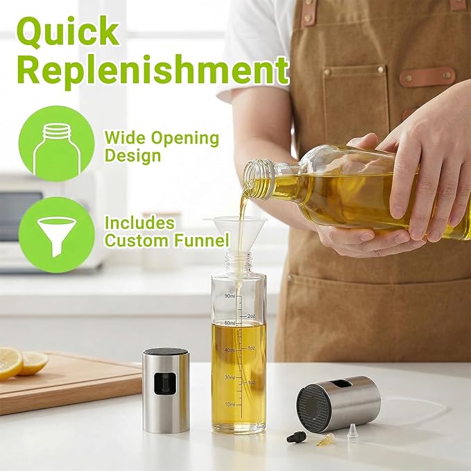 2 Pack Oil Sprayer for Cooking, Upgraded Olive Oil Sprayer Mister with Scale, Refillable Glass Oil Spray Bottle, Air Fryer Accessories for Kitchen, Salad, BBQ, Baking
