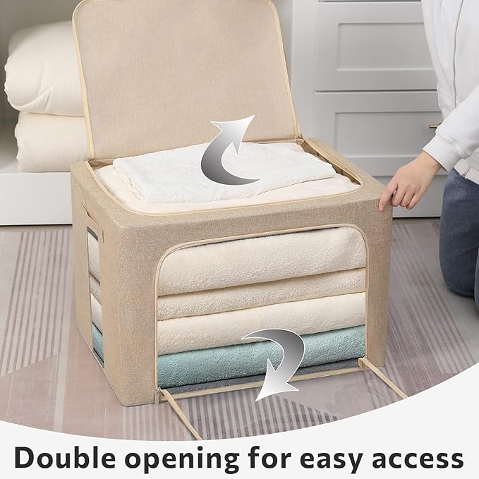 2 Pack Clear Window Storage Bins Foldable Fabric Storage Bins Boxes for Clothes