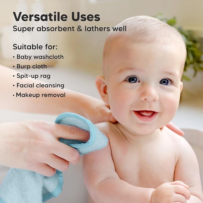 6-Pack Baby Washcloths – Soft Absorbent Viscose from Bamboo Washcloths for Face, Body, Baby Towels for Newborn, Kids, Toddlers, Infant, Gentle on Sensitive Skin, 10x10 Reusable Face Towels(Candy Pop)