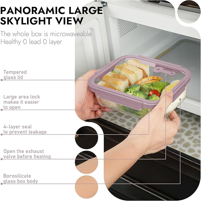 10-Pack Glass Food Storage Containers with Tempered Lids – Borosilicate, Airtight, Oven-Safe (-4°F~950°F), BPA-Free, 4.4 & 1.6 Cup, Leak-Proof