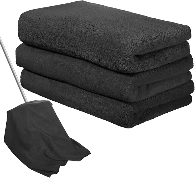 Newwiee 3 Pcs Extra Large Microfiber Cleaning Cloth 30" x 20" Washable Reusable Microfiber Towel Streak Free Lint Free Cloth for Cleaning Home Glass Office Window Bathrooms (Black)
