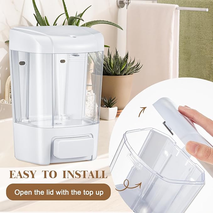 Hushee 6 Pcs Plastic Wall Mounted Soap Dispenser Commercial Manual Soap Dispenser Containers for Kitchen Shower Hotel(White,27 oz 800 ml)