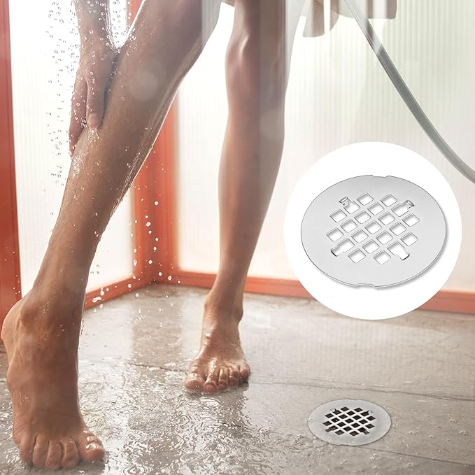 Shower Drain Cover, 4-1/4” Od Sliver Snap-in Shower Drain Strainer Round Showers Drains Showers Strainer Grid Easy-to-Install Bath Drains Cover Stainless Steel Replacement Floor Covers