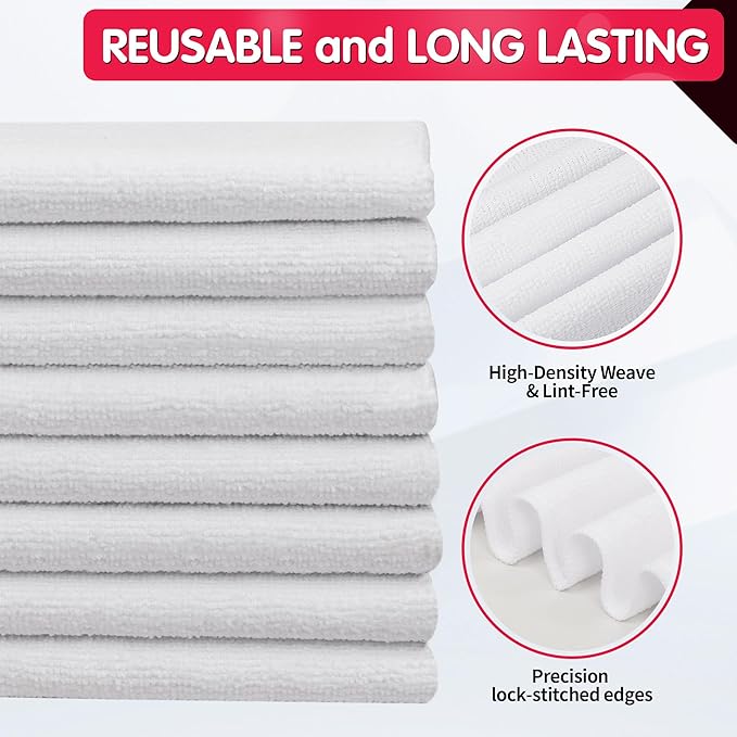 FIXSMITH White Microfiber Cleaning Cloth -Pack of 8, Highly Absorbent Cleaning Rags, 16"X12" All Purpose Cleaning Towels for Housekeeping, Kitchen, Car, Lint Free and Reusable Microfiber Towels